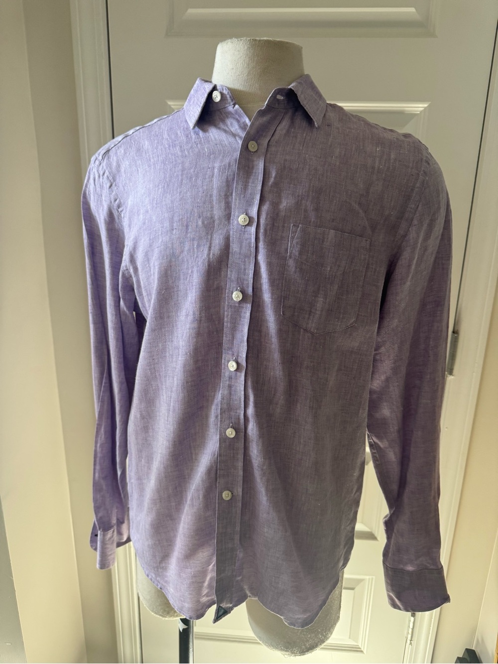 Untuckit Men's Purple Linen Button-Up Shirt Size Medium